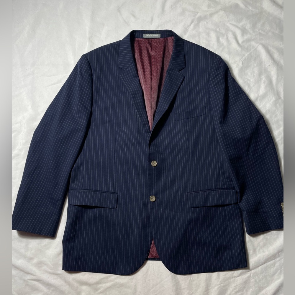 Indochino Navy Blue pinstripe Pailsey lined sports blazer jacket men’s size 46R